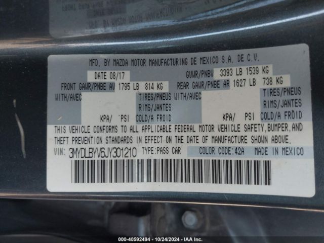 3MYDLBYV6JY301210 Toyota YARIS IA