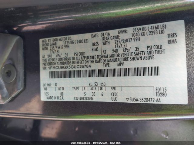 1FMCU9GX5GUC26784 Ford ESCAPE SE