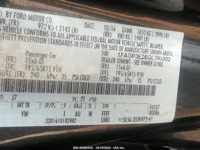 1FADP3E26GL393302 Ford FOCUS S