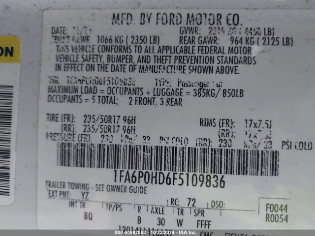 Ford FUSION SE 2015 1FA6P0HD6F5109836 Image 9