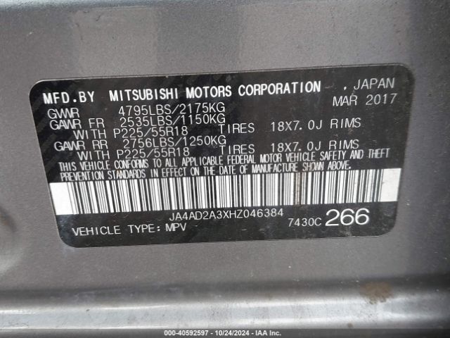 2017 MITSUBISHI OUTLANDER JA4AD2A3XHZ046384 Photo 8