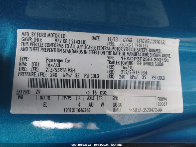 Ford FOCUS SE 2014 1FADP3F25EL202156 Image 9