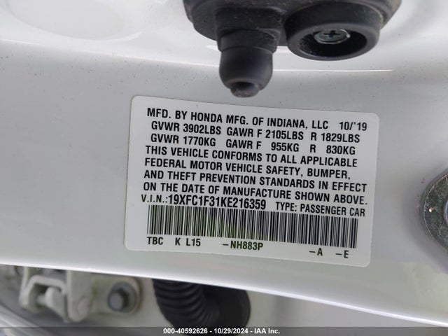 Honda CIVIC EX 2019 19XFC1F31KE216359 Image 9