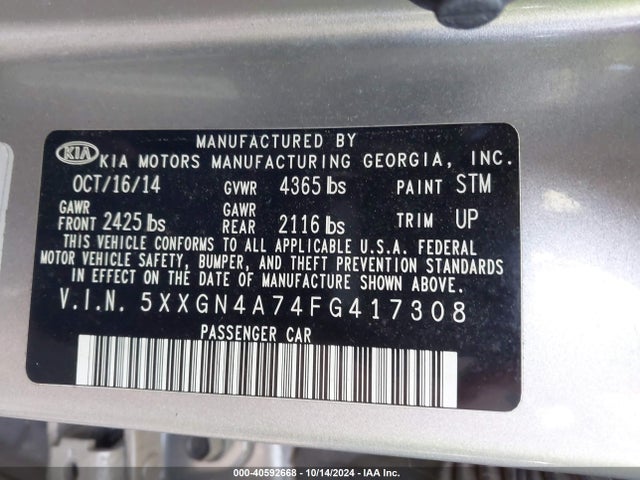 KIA OPTIMA EX 2015 5XXGN4A74FG417308 Image 9