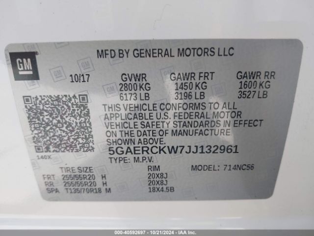 5GAERCKW7JJ132961 Buick Enclave Premium