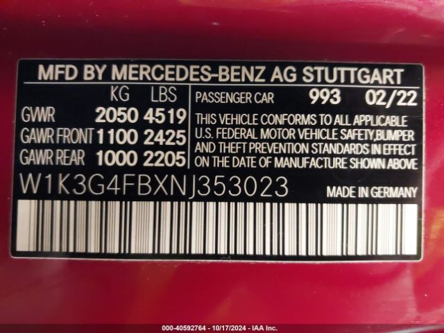 W1K3G4FBXNJ353023 Mercedes-Benz A 220 4matic