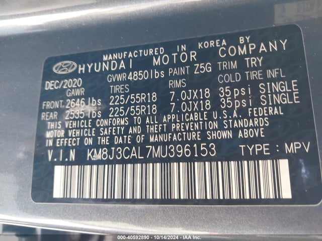 Hyundai TUCSON SEL 2021 KM8J3CAL7MU396153 Image 9