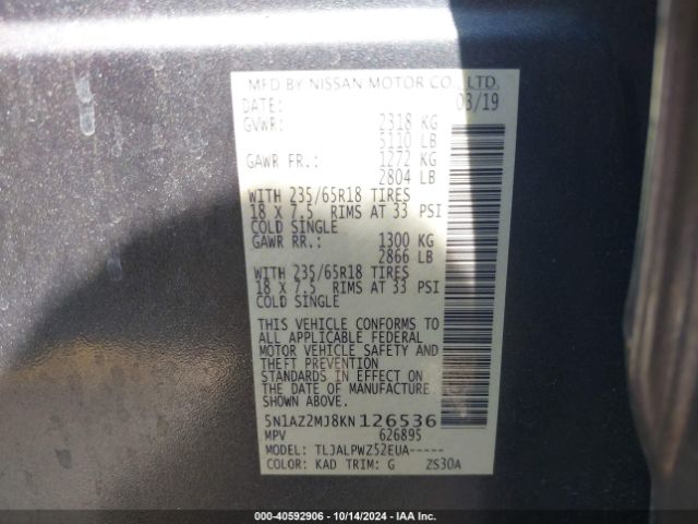 5N1AZ2MJ8KN126536 Nissan MURANO S