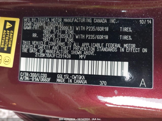 Lexus RX 350 2015 2T2BK1BA3FC291408 Image 9