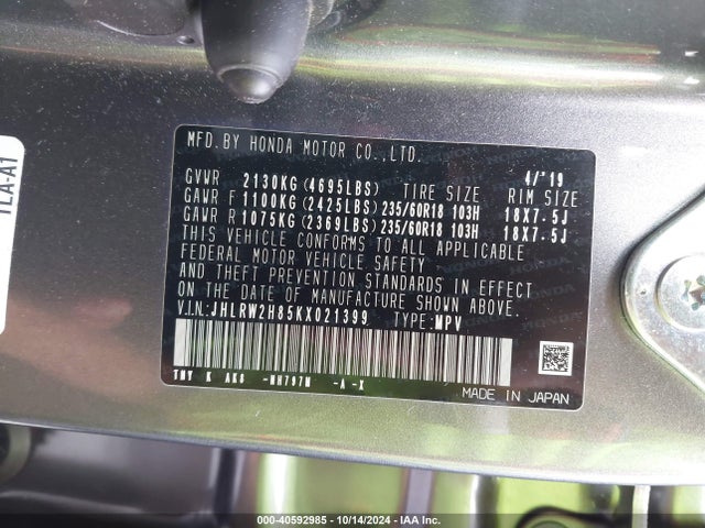Honda Cr-v Ex-l 2019 JHLRW2H85KX021399 Image 9