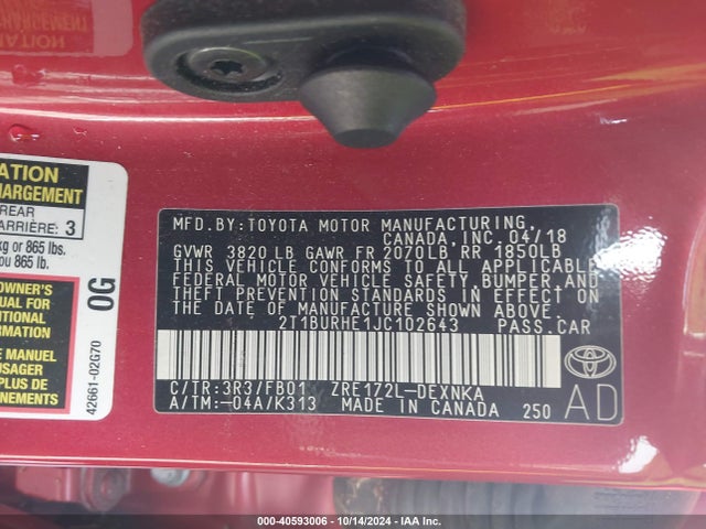 Toyota COROLLA LE 2018 2T1BURHE1JC102643 Image 9