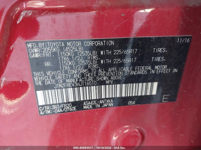 JTMZFREV3HJ116510 Toyota RAV4 LE