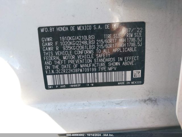3CZRZ2H38PM709199 Honda Hr-v Awd Lx