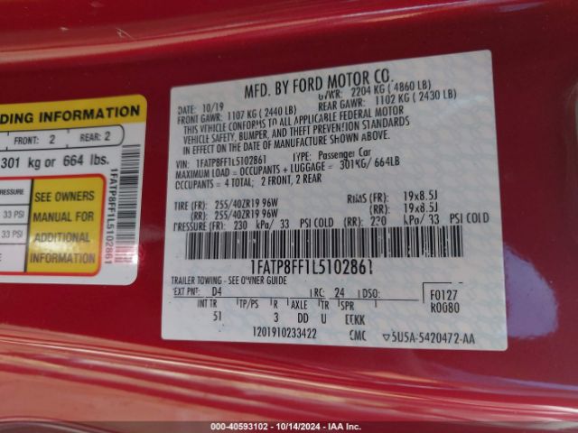 1FATP8FF1L5102861 Ford Mustang Gt Premium