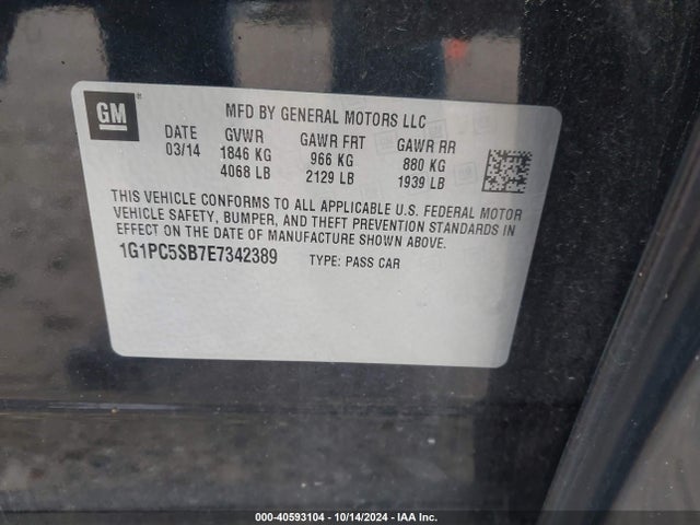Chevrolet Cruze 1lt Auto 2014 1G1PC5SB7E7342389 Image 9
