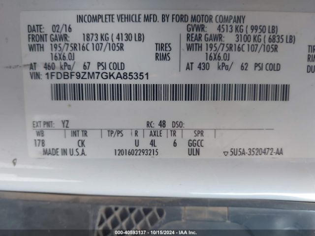 1FDBF9ZM7GKA85351 Ford Transit-350 Cab
