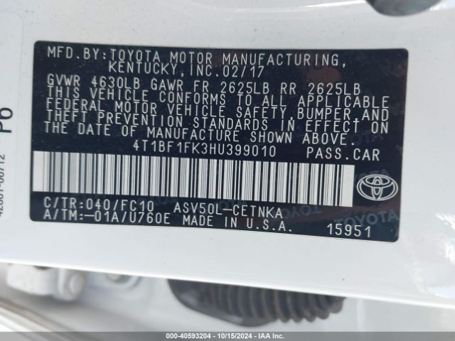 4T1BF1FK3HU399010 Toyota CAMRY LE