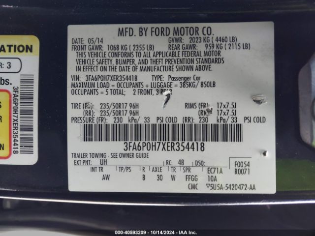 3FA6P0H7XER354418 Ford FUSION SE