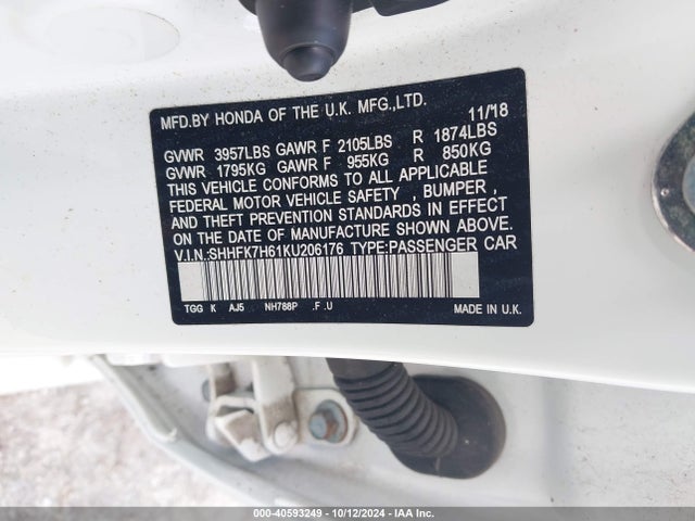 Honda CIVIC EX 2019 SHHFK7H61KU206176 Image 9