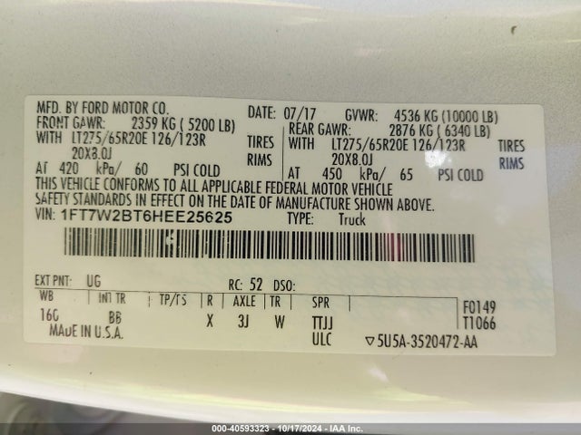 Ford F-250 Platinum 2017 1FT7W2BT6HEE25625 Image 9