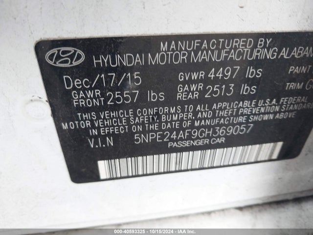 Hyundai SONATA SE 2016 5NPE24AF9GH369057 Image 9