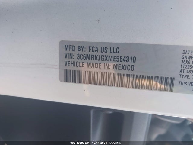 3C6MRVJGXME564310 RAM Promaster 3500 Cargo Van High Roof 159 Wb Ext