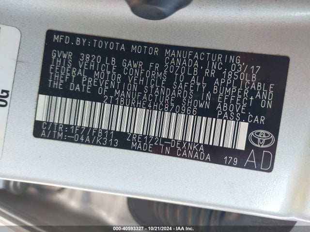 Toyota COROLLA LE 2017 2T1BURHE4HC870966 Image 9