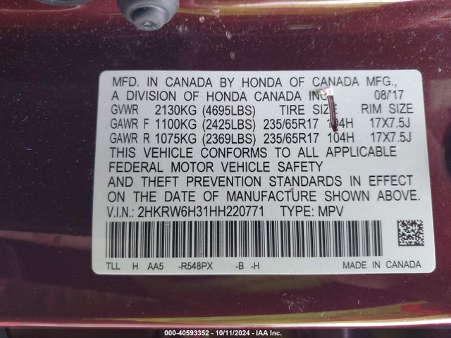 Honda CR-V LX 2017 2HKRW6H31HH220771 Image 9