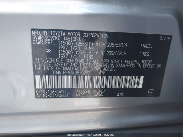 JTMA1RFV3KD510282 Toyota Rav4 Xle Premium
