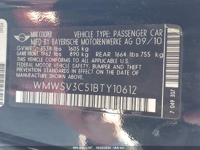 2011 MINI COOPER S WMWSV3C51BTY10612 Photo 8