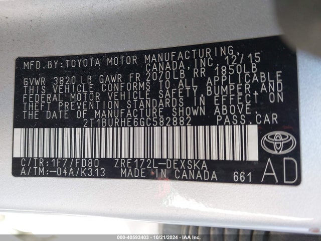 Toyota Corolla S Plus 2016 2T1BURHE6GC582882 Image 9