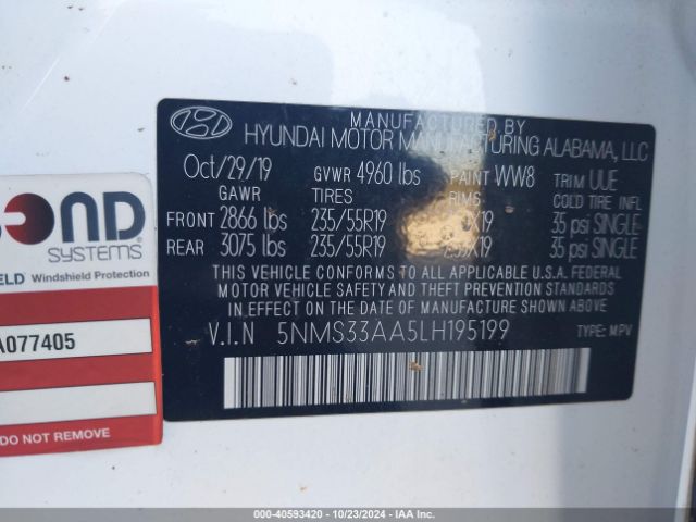 5NMS33AA5LH195199 Hyundai Santa Fe Sel 2.0t