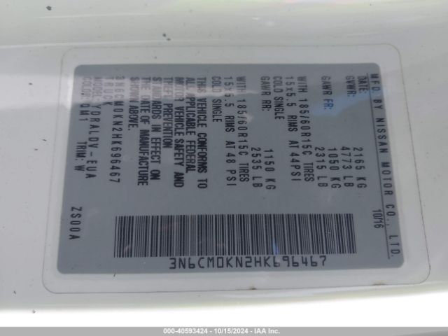 3N6CM0KN2HK696467 Nissan Nv200 S