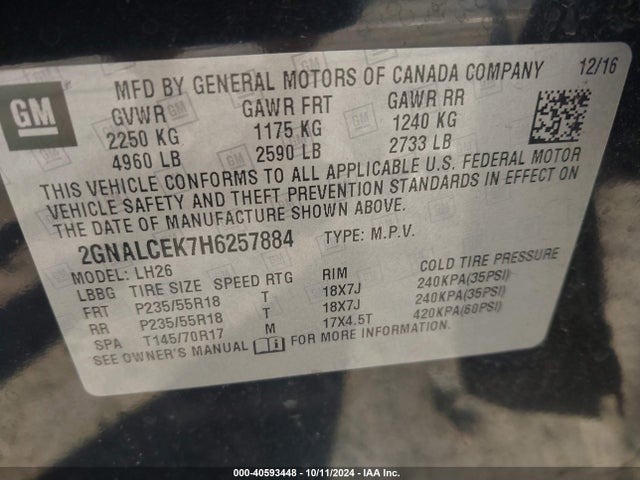 Chevrolet EQUINOX LT 2017 2GNALCEK7H6257884 Image 9