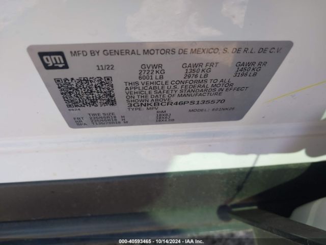 3GNKBCR46PS135570 Chevrolet Blazer Fwd 2lt