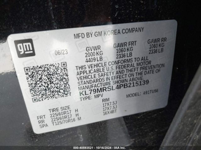 KL79MRSL4PB215139 Chevrolet Trailblazer Awd Lt