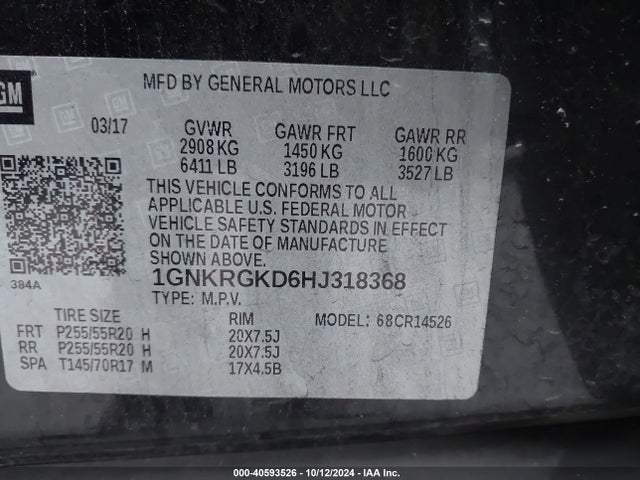 1GNKRGKD6HJ318368 Chevrolet Traverse 1lt