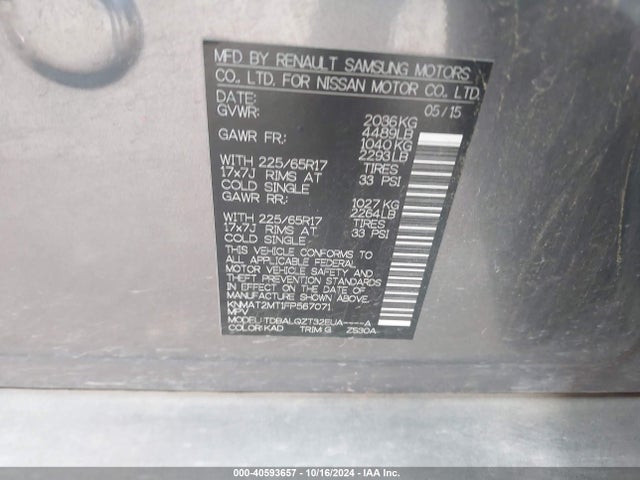 Nissan ROGUE SV 2015 KNMAT2MT1FP567071 Image 9