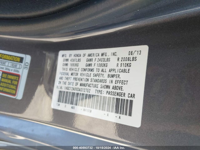 Продажа на аукционе авто 2013 Honda Accord Ex-l/ex-l V-6, vin: 1HGCT2A89DA012752, номер лота: 40593732
