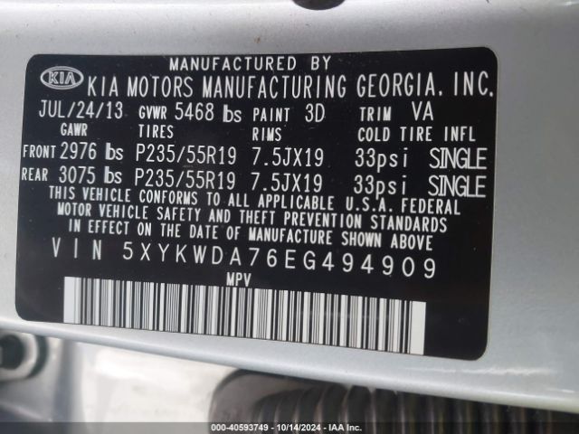 5XYKWDA76EG494909 KIA Sorento Sx V6