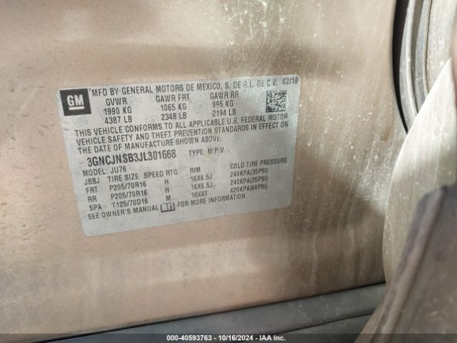 3GNCJNSB3JL301668 Chevrolet TRAX LS