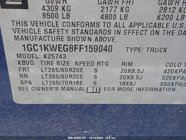 Chevrolet Silverado 2500hd Ltz 2015 1GC1KWEG8FF159040 Image 9