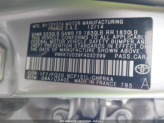 VNKKTUD39FA032399 Toyota YARIS L