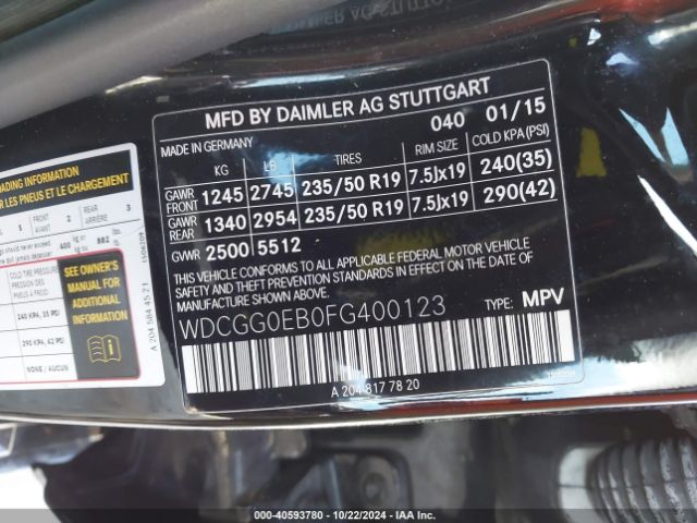 WDCGG0EB0FG400123 Mercedes-Benz Glk 250 Bluetec 4matic