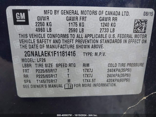 Chevrolet EQUINOX LS 2015 2GNALAEK1F1181416 Image 9