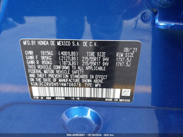 3CZRU5H51NM706076 Honda Hr-v 2wd Ex
