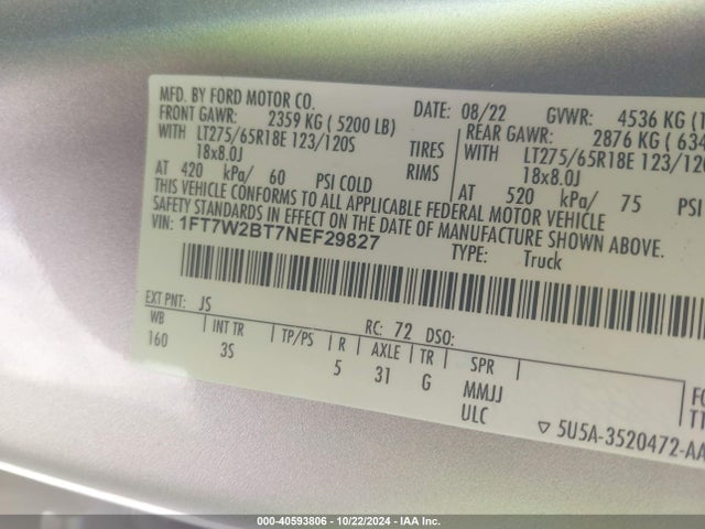 Ford F-250 Xlt 2022 1FT7W2BT7NEF29827 Image 9