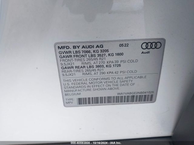 WA1VABGE2NB041025 Audi E-tron Chronos Quattro