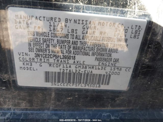 3N1CE2CP5FL395018 Nissan Versa Note S (sr)/s Plus/sl/sr/sv