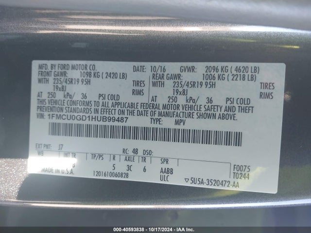 Ford ESCAPE SE 2017 1FMCU0GD1HUB99487 Image 9